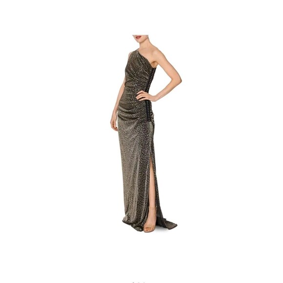 Size 10 Laundry by Shelli Segal Metallic Animal Print Dress Gown $248 Stretchy - Picture 1 of 16